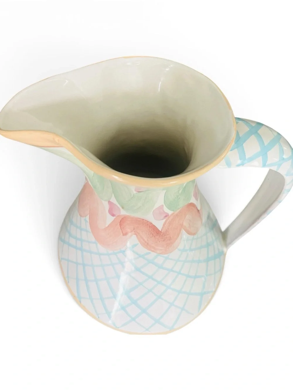 Vintage 1989 MacKenzie-Childs Heather Pattern Large Ceramic Pitcher – 11.75”